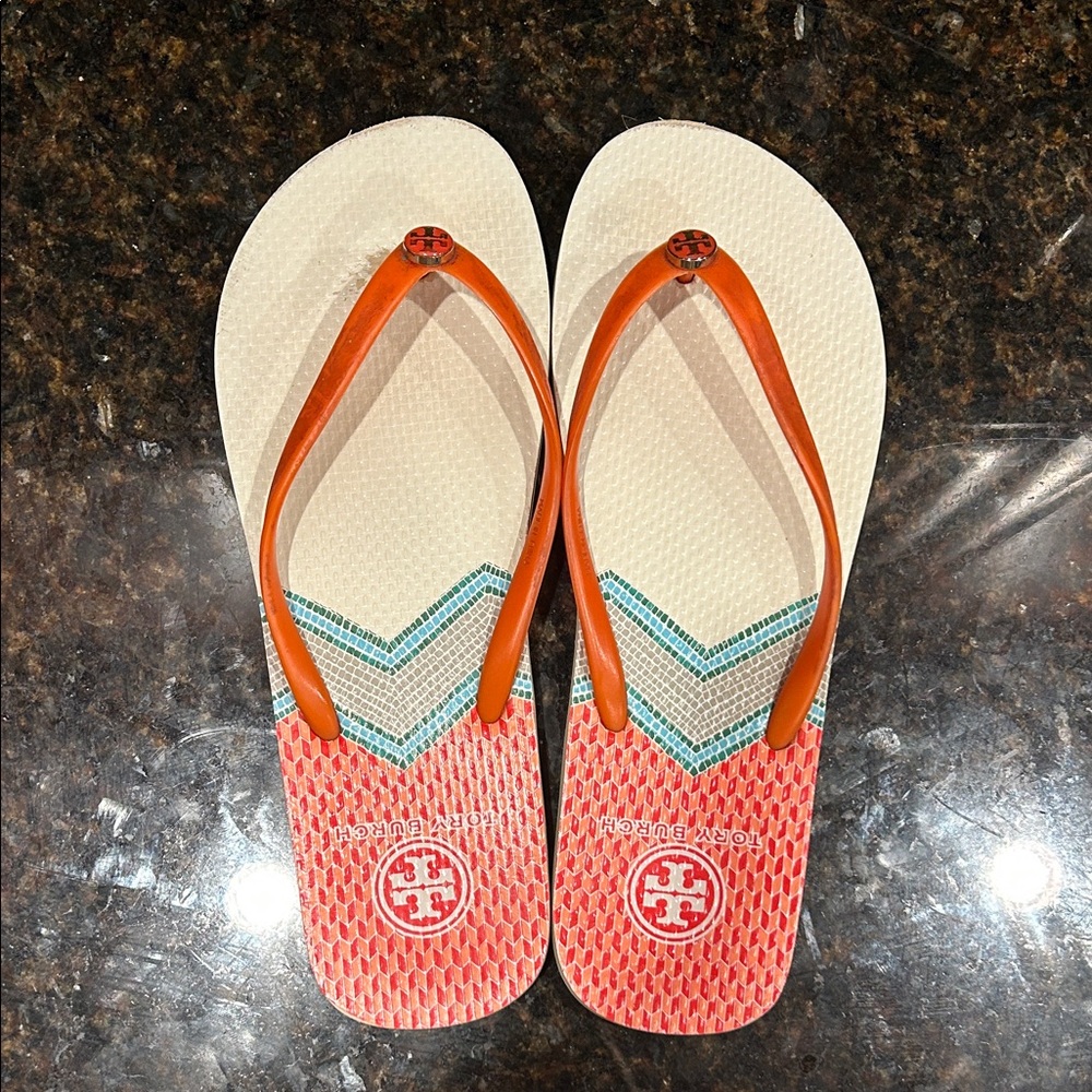 Tory Burch Orange and Red Flip Flops